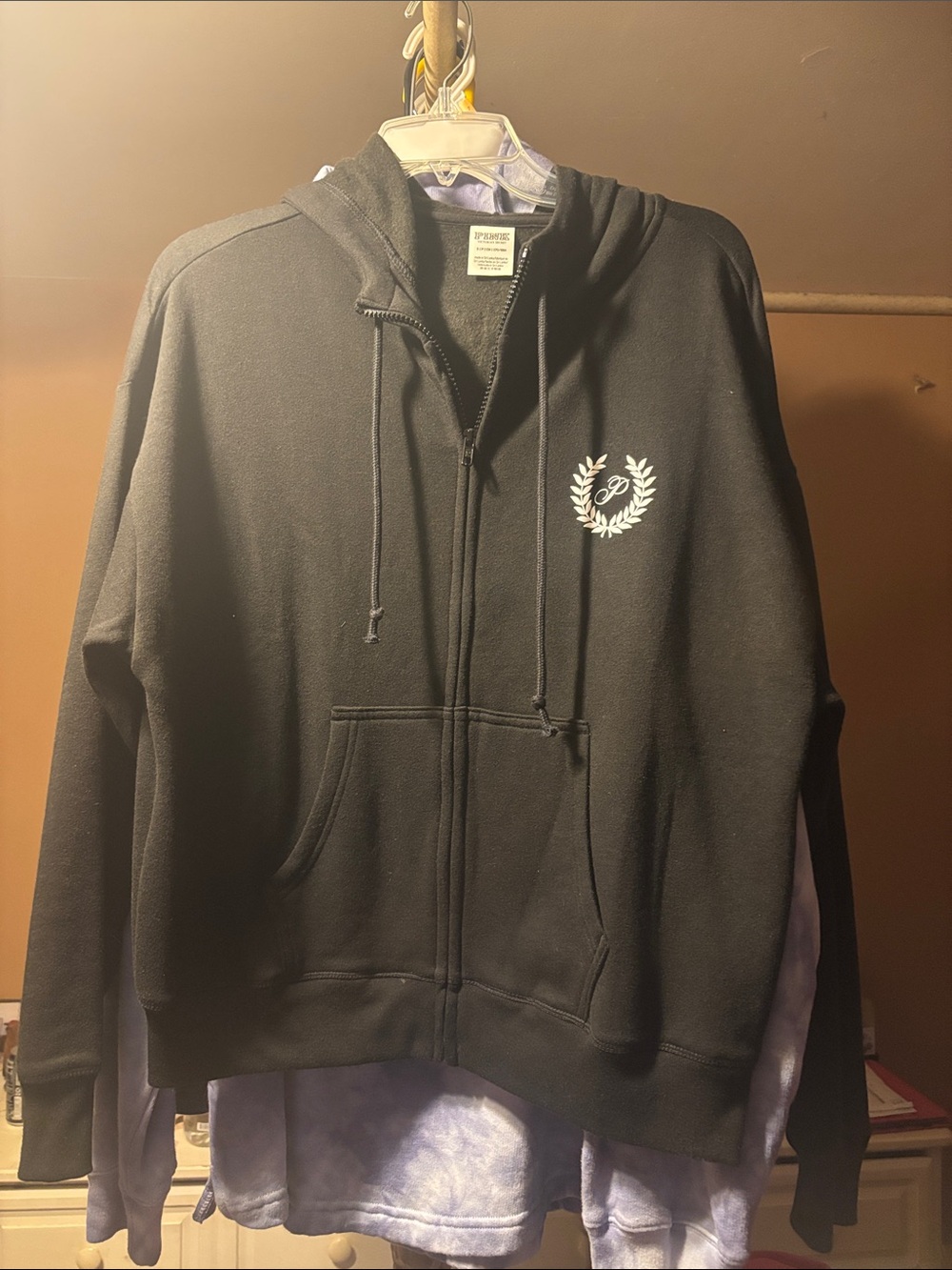 Victoria's Secret Black Zip-Up Hoodie with Laurel Crest Logo